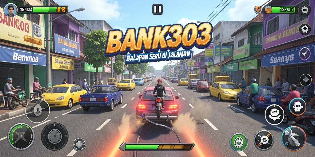 Tampilan gameplay seru di BANK303 dengan balapan yang menegangkan.