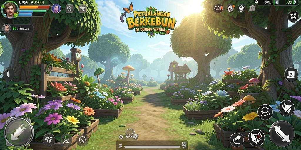Tampilan screenshot gameplay C789 dengan aktivitas berkebun yang seru.