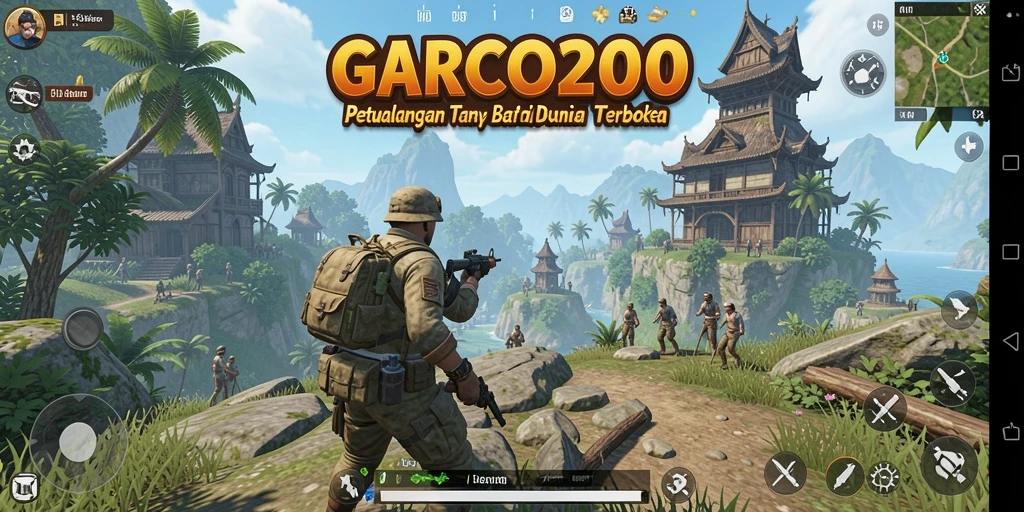 Screenshot utama GARCO200 menampilkan petualangan epik di dunia terbuka.