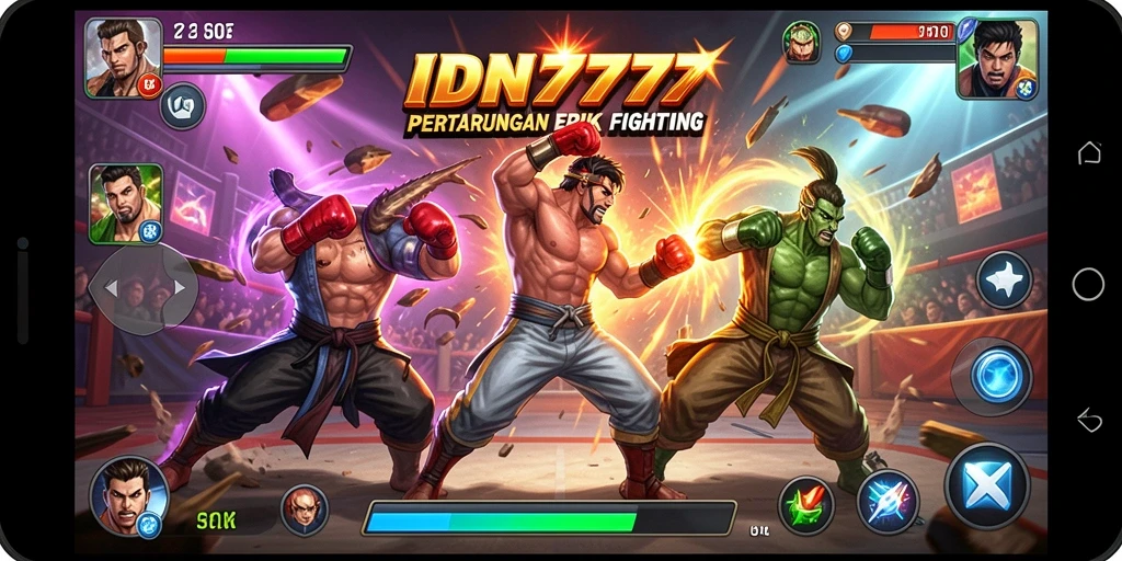 Screenshot menunjukkan pertarungan intens di IDN777 dengan karakter unik.