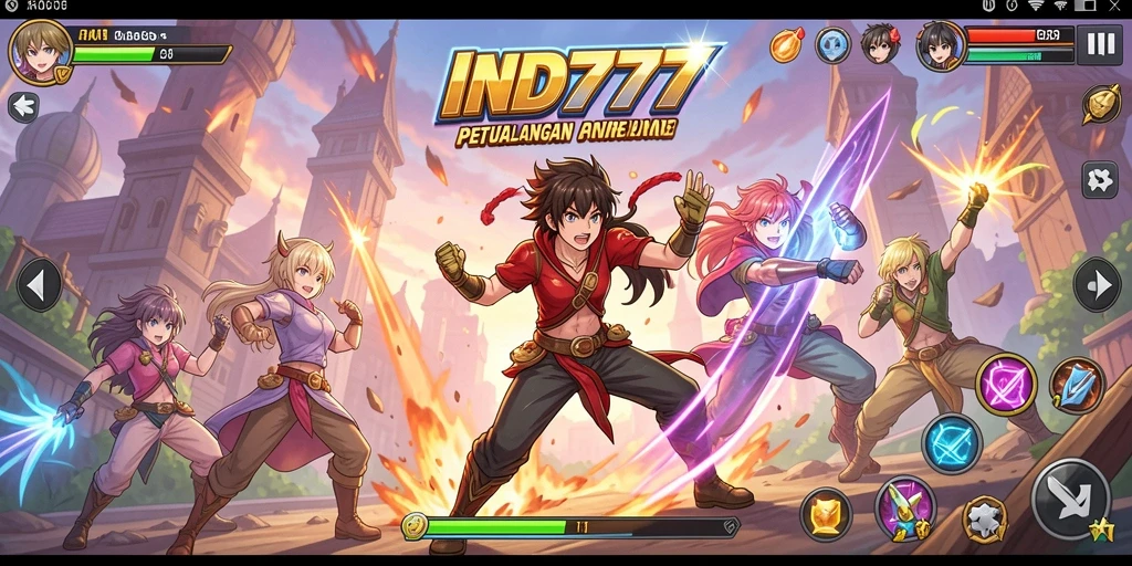 Tangkapan layar IND777 menampilkan pertarungan epik karakter Anime.