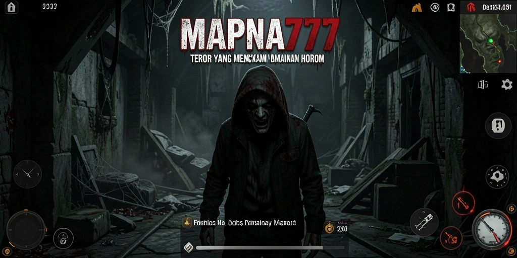 Screenshot gameplay MAPNA777 menampilkan suasana horor yang mencekam.