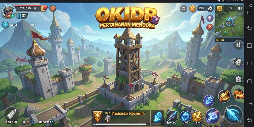 Tangkapan layar gameplay OKIDR menampilkan strategi pertahanan menara.